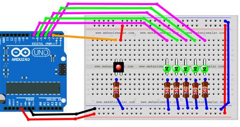 Arduino Five Led Control In Sequence With A Button