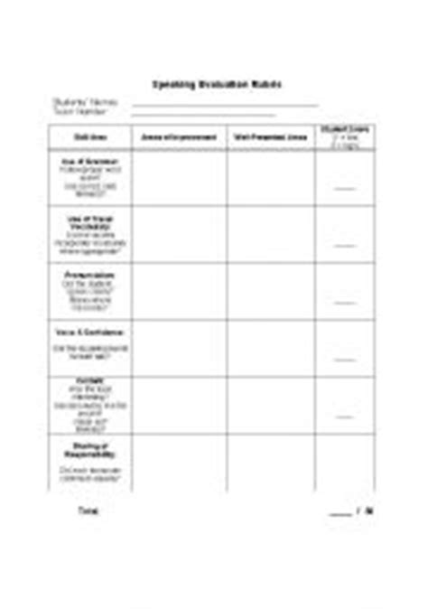 Every speech and language inquiry begins with a speech and language assessment. Speaking Evaluation Rubric - ESL worksheet by lillellis