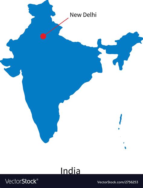 Delhi, delhi, india, asia geographical coordinates: Detailed map of India and capital city New Delhi Vector Image