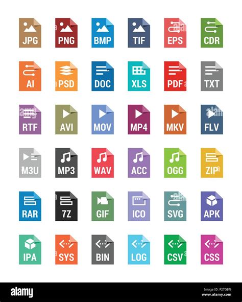 Flat File Types Icons Archive Vector Audio Image System Document