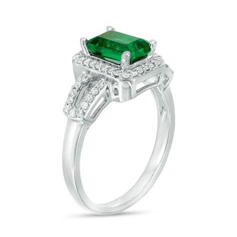 Emerald Cut Lab Created Emerald And 023 Ct Tw Diamond Frame Open