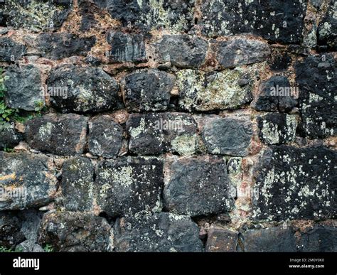 Texture Of Old Black And Grey Masonry Stone Wall Ancient Grunge Brick Stones Background Stock