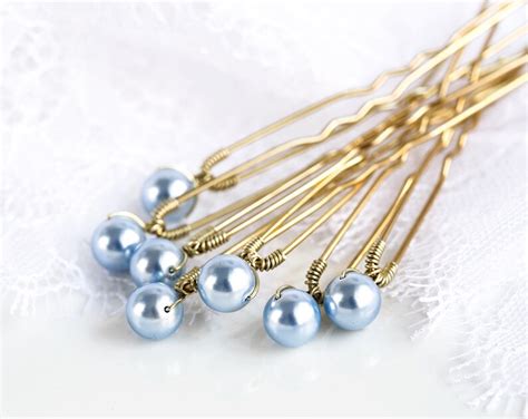 Blue Hair Pins Something Blue Bridal Hair Pin Swarovski Pearls Etsy