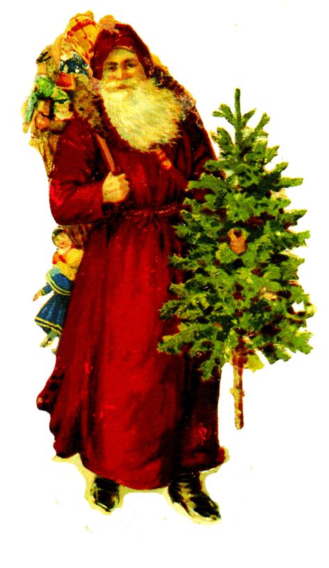 Free Victorian Vintage Santa Clipart With Tree Free Vintage Illustrations