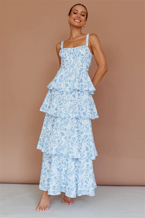 Shop The Provence Bloom Tiered Midi Dress Floral Blue Selfie Leslie Australia