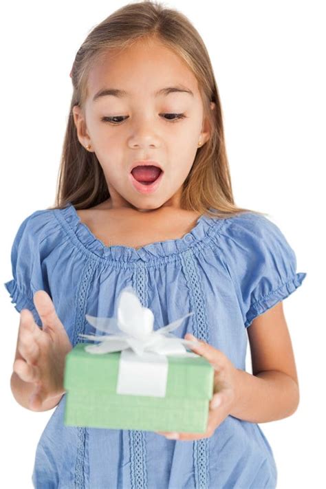 Surprised Little Girl Holding A Wrapped T Stock Image Image Of