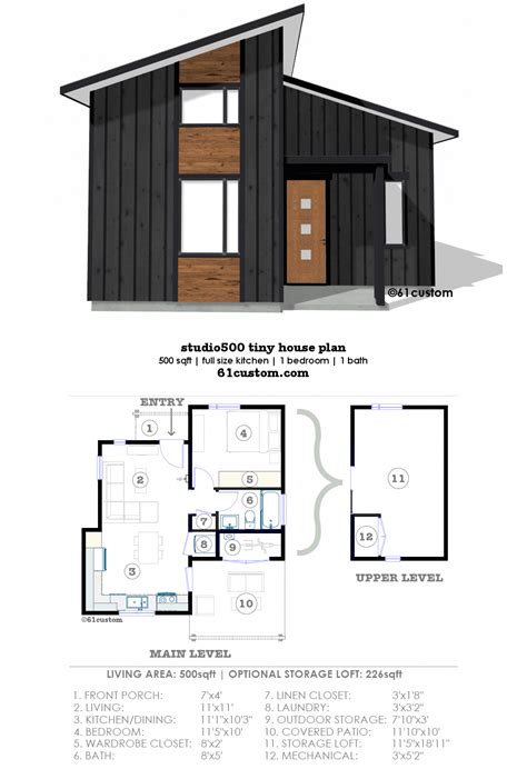 Studio500 Modern Tiny House Plan 61custom Tiny House Exterior
