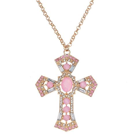 L J Big Size Cross Pendant Necklace For Women Religious Jewelry Inlay