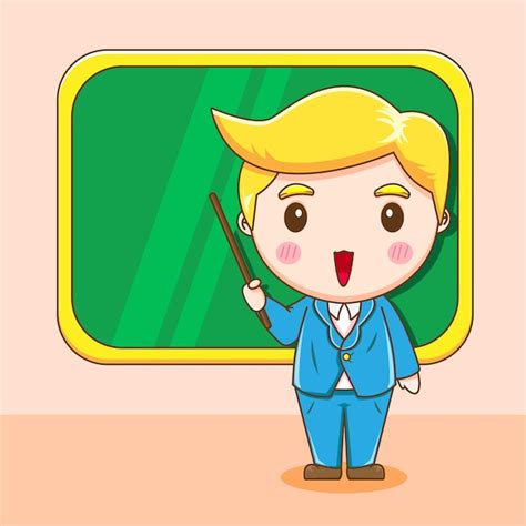 Premium Vector Cute Teacher Standing In Front Of Board Cartoon