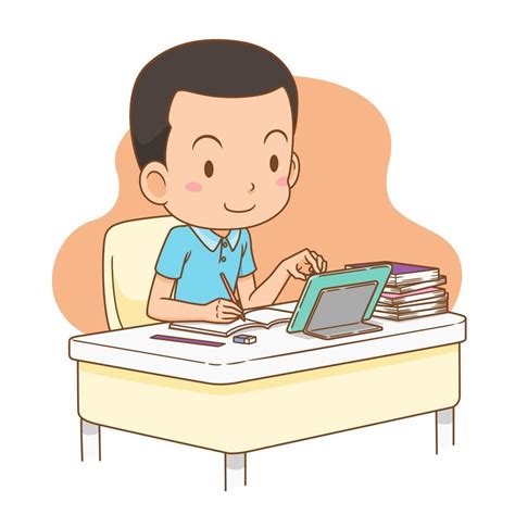 Cartoon Illustration Of Boy Studying Online From Home 4903085 Vector