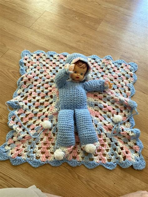 Vintage Hand Made Crochet Knit Blanket Baby Doll Mid Century Etsy