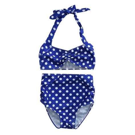 New High Waist Bikini Set Newborn Infant Baby Girls Blue Polka Dot