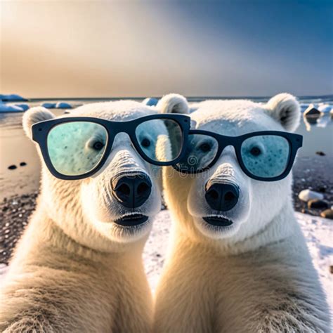 Polar Bears In Sunglasses Take A Selfie Generative Ai Stock