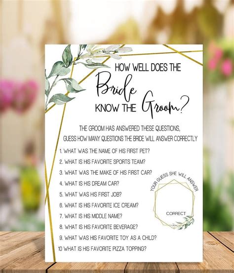 How Well Does The Bride Know The Groom Bridal Shower Game Etsy Bridal Shower Question Game