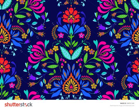Seamless Floral Folk Pattern Slavic European Style Bright Colors