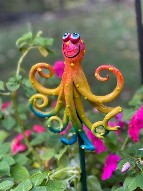 Octopus Garden Stake Garden Decor Whimsical Octopus Sculpture Garden
