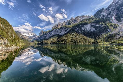 Lake Gosau Austria Lake Mountains Sky Scenery Alps Hd Wallpaper