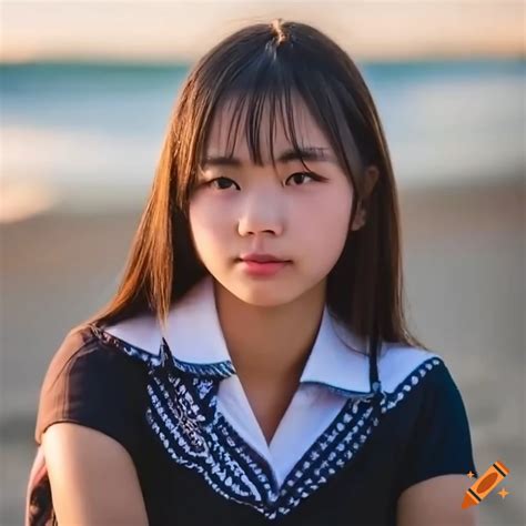 Portrait Of A Japanese Girl On The Beach