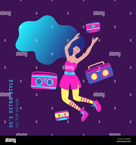 80s Girl Vector Cartoon Music Party Character Vector Illustration
