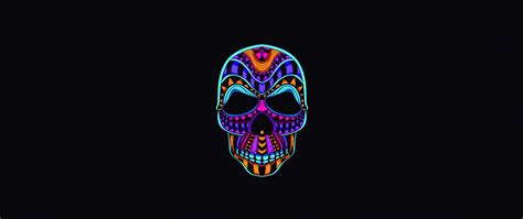 2560x1080 Neon Color Minimalist Skull 2560x1080 Resolution Wallpaper