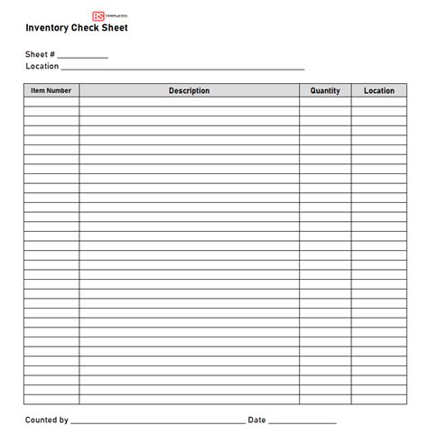 Inventory Checklist Template Free Excel Sheet Word Pdf For Blank