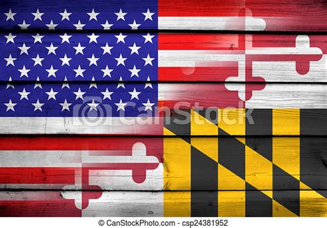 Usa And Maryland State Flag On Wood Background Canstock