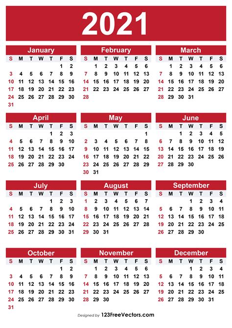 123freevectors 2021 Calendar