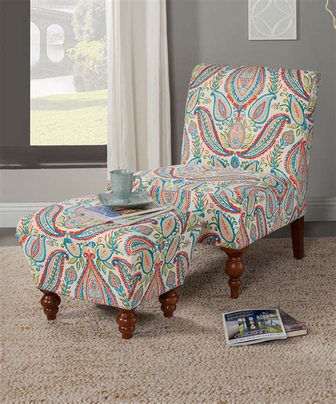 This stripped red accent arm chair and ottoman features a transitional design with rounded arms. Take a look at this Turquoise Paisley & Cream Slipper ...
