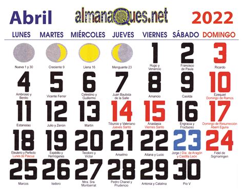 Calendario 2022 Con Santoral Y Lunas En 2022 Calendario Con Santoral