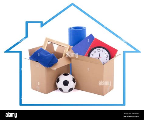Moving Day Concept Cardboard Boxes With Stuff Isolated On White