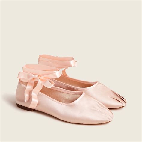 Jcrew Pleated Satin Ribbon Tie Ballet Flats In Pink Lyst