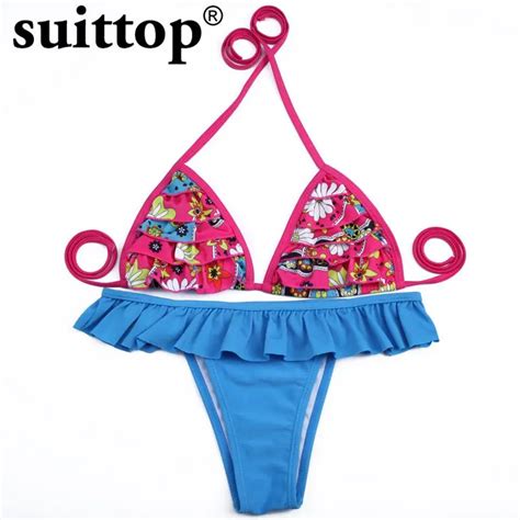 Suittop Bikinis Women 2017 Summer New Sexy Bikini Push Up Swimwear Print Low Waist Bikini Set