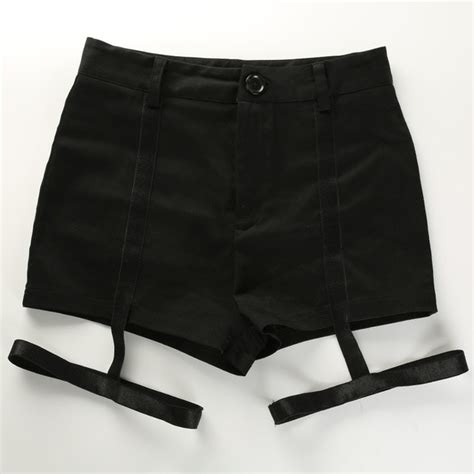 sexy hollow out strap harness shorts girls black high waist skinny garter shorts thigh bandages