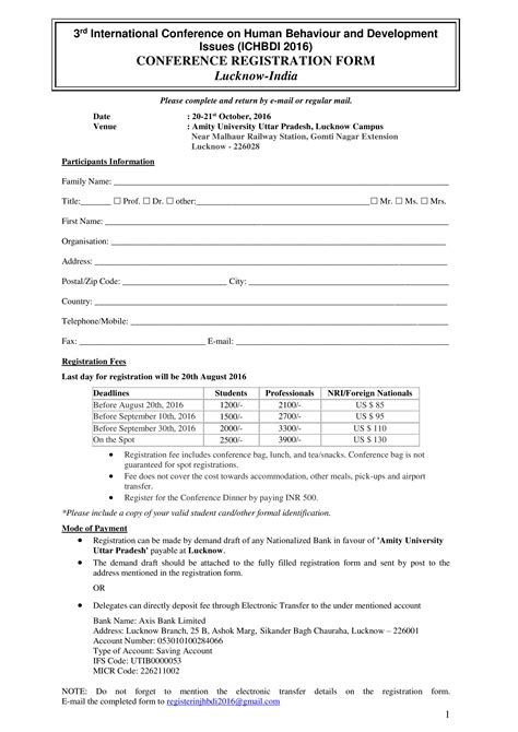 Printable Conference Registration Form Templates At