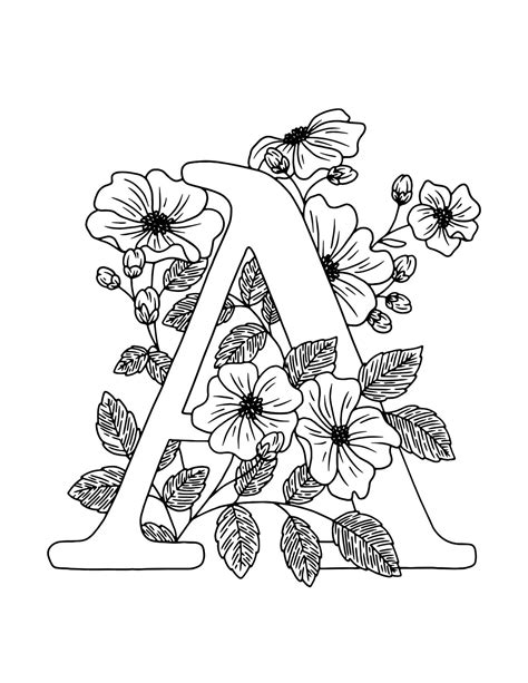 Floral Alphabet Coloring Set Etsy Páginas Para Colorir Páginas
