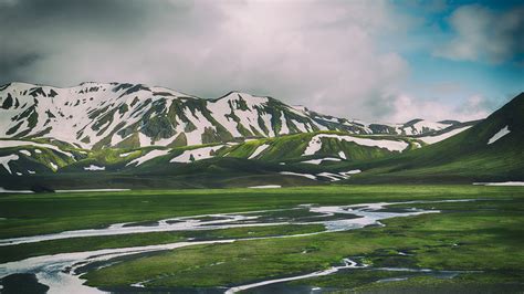 Fonds Décran Landmannalaugar Islande Montagnes Neige Herbe Eau