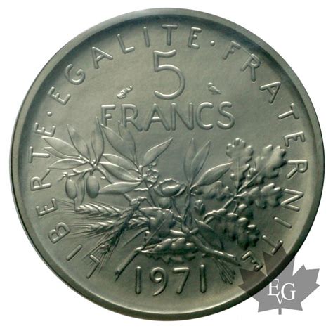 Monnaies France 1971 5 Francs Piefort Cu Ni Fdc