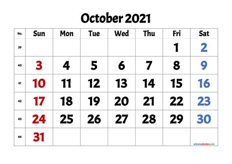 Free October 2021 Calendar Printable Pdf And Image