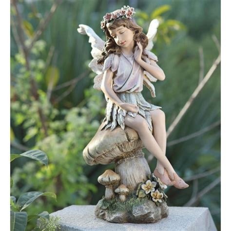Napco 165 Whimsical Fairy Sitting On A Mushroom Outdoor Patio Garden