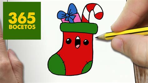 Como Dibujar Un Calcetin De Navidad Kawaii Dibujos De Navidad Faciles