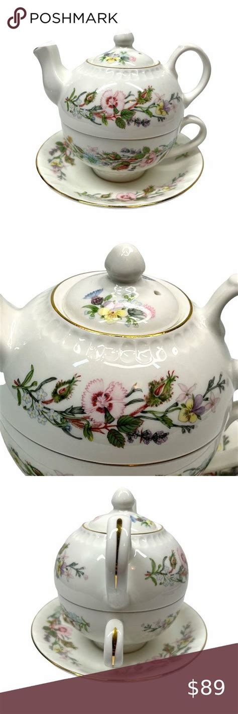 Aynsley England Tea For One Teapot Teacup Saucer Wild Tudor Floral 5
