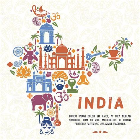 Traditional Indian Symbols In The Form Of India Map Royalty Free India Stock Vector Map Vector