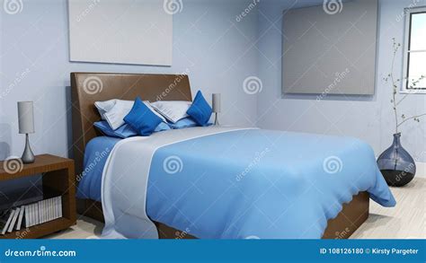 3d Modern Bedroom Interior With Minimalist Style Stock Illustration