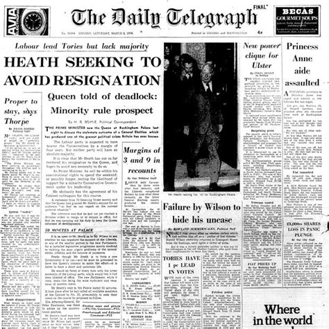 daily telegraph front pages from one hung parliament to the next 1974 to 2010