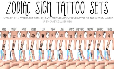 Hiatus Overkillsimmer Zodiac Signs Tattoos Sets Unissex