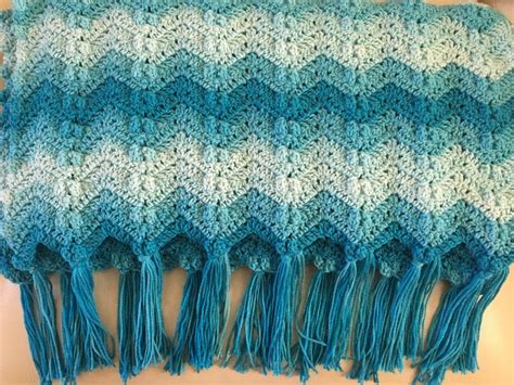 Shades Of Teal Popcorn Ripple Afghan With Tassels Etsy