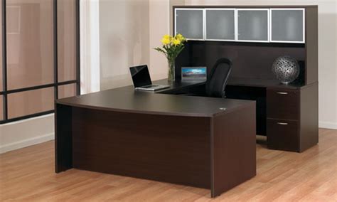 Napa Espresso Bowfront Executive U Shape Desk With Glass Door Hutch