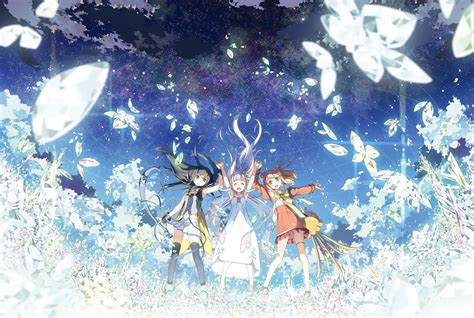 Three Female Anime Character On A Crystal Flowerfield Digital Illustration Glass No Hana To