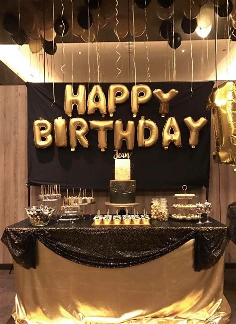 Dessert Table For Black And Gold Birthday Party Theme 18th Birthday