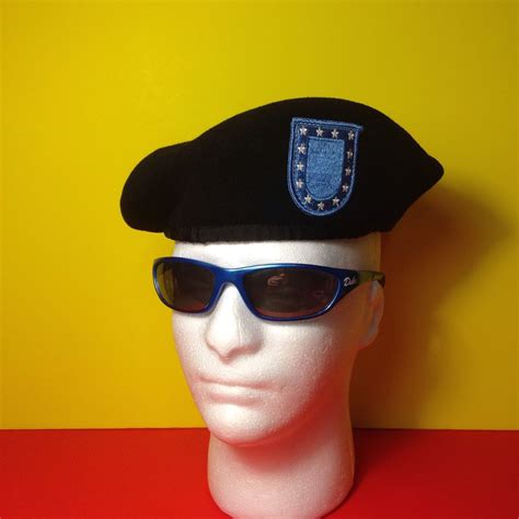 Us Army Black Beret With Blue Patch Army Military